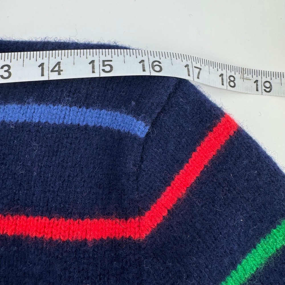 Polo Ralph Lauren Sweater Womens Large Navy Blue Striped 100% Lambswool Crewneck - Picture 3 of 9